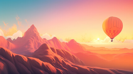 Wall Mural - A hot air balloon flying over a mountain range. AI generative image