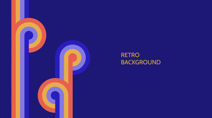 Poster - Retro line style background. Vintage lines and circles poster design template. Colorful geometric banner, print, cover in 60s, 70s, 80s style. Vector illustration.