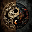 realistic, eternal war, god and devil, yin and yang, created using generative AI.