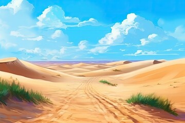 Wall Mural - dusty desert road stretching into the horizon. Generative AI