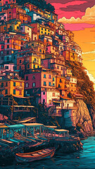 Wall Mural - Colorized City Sunset Painting