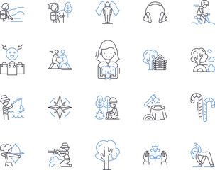 Wall Mural - Tourism technologies outline icons collection. Tourism, Technologies, Travel, Innovation, Mobile, Applications, Automation vector and illustration concept set. Software, Digital, Social linear signs