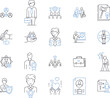 © michael broon - Performance management outline icons collection. Performance, Management, Appraisal, Improvement, Tracking, Measures, Goals vector and illustration concept set. Objectives, Feedback, Productivity