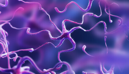 Poster - Scientific imaging of neuron cells in the human nervous system. Microbiology concept. 3d rendering