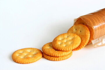 Wall Mural - round cracker biscuits or cookie isolated on white background