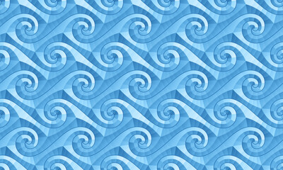 Wall Mural - Blue seamless curly waves pattern vector illustration