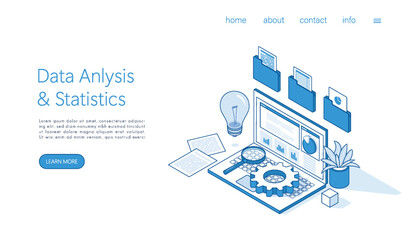 Poster - Landing page template Data Analysis, Business Statistic, Management, Consulting, Marketing Concept. Isometric vector.