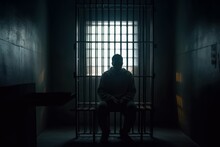 Hacker In Prison Cell. Selective Focus. AI Generated, Human Enhanced