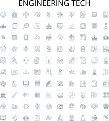 Engineering tech outline icons collection. Engineering, Technology, Innovate, Mechanics, Design, Construct, Develop vector illustration set. Electronic, Mechanical, Architecture linear signs