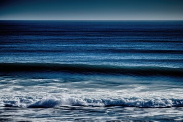 Canvas Print - serene ocean with rolling waves crashing onto a sandy beach. Generative AI