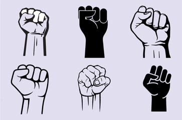 Wall Mural - Set and collection of raised fists. Symbol of victory, strength, power and solidarity - Raised fist - flat icons for media, apps and websites. Editable vector, easy to change color or size. eps 10.