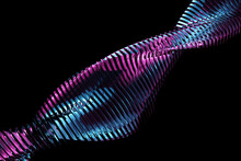 3d Illustration Of A Stereo Strip Of Different Colors. Geometric Stripes Similar To Waves. Simplified Pink And Blue  Dna Line On  Black Isolated Background
