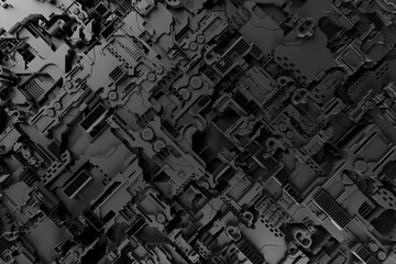 Aufkleber - 3d illustration of a realistic model of a robot or black cyber armor. Close-up equipment for mining crypto-bitcoin; ether. Video cards; motherboards