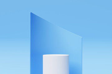 Poster - White  realistic 3d cylinder pedestal podium. Abstract  rendering geometric platform. Product display presentation. Minimal scene.