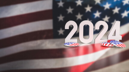 The Usa flag and 2024 for vote concept 3d rendering