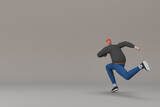 Fototapeta  - Man in casual clothes making gestures while pushing or running. 3D rendering of a cartoon character