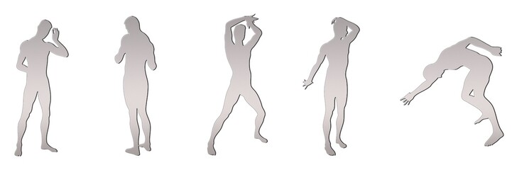 set of male silhouettes isolated on white background, 2d illustration