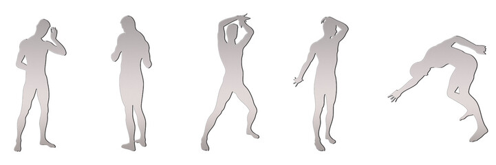 set of male silhouettes isolated on transparent background, 2d illustration
