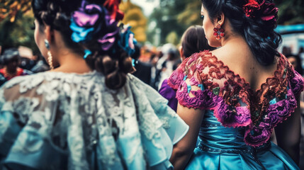 Wall Mural - Colorful skirts fly during traditional Mexican dancing. Generative AI