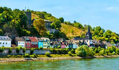 Sticker - Niederheimbach town with Heimburg Castle in the Rhine Gorge in Germany