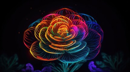neon lower rose, 3d abstract landscape virtual reality metaverse world, background with glowing geometric shapes and seascape, terrain, neon water, heavy glow,  panoramic view, futuristic world, color