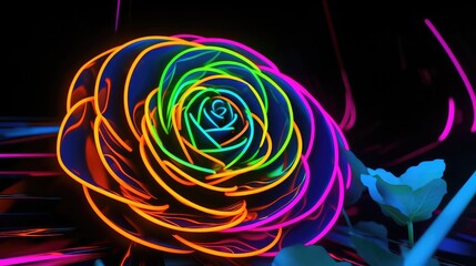 neon lower rose, 3d abstract landscape virtual reality metaverse world, background with glowing geometric shapes and seascape, terrain, neon water, heavy glow,  panoramic view, futuristic world, color