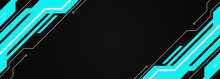 Abstract Geometrical Cyber Tech Metaverse Digital Web 3 Horizontal Dark Banner Design Template Blank With Place For Text . Geometrical Cyan Blue Neon Sci Fi Cyberpunk Shapes Interface Hud Hui