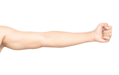 man arm with blood veins on white background, health care and medical concept