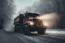 Snowplow Truck Removing Snow On Road. Generative Ai