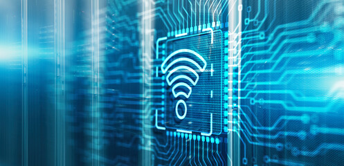 Wall Mural - Wireless internet connection on Electronic Circuit Board Chip