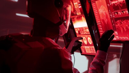 Wall Mural - astronaut in a space suits aboard the mars station. cosmonauts piloting the spaceship in space. gala