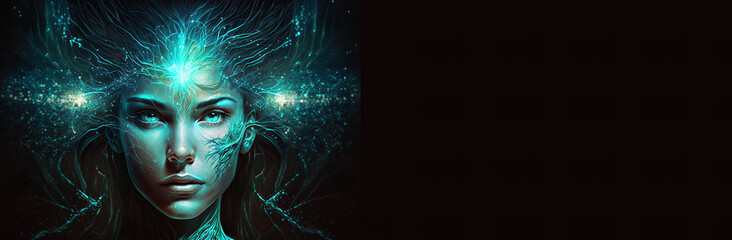 Wall Mural - Third eye chakra interconnected to the spiritual universe, source of love full of energy and gratitude. Concept of meditation and gratitude. Generative AI