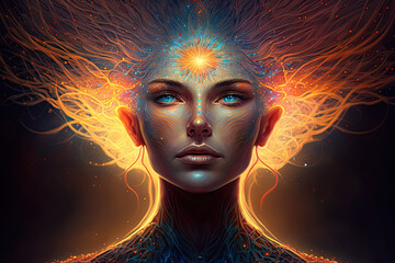 Wall Mural - third eye chakra interconnected to the spiritual universe, source of love full of energy and gratitu