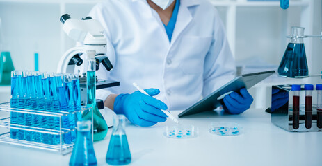 Test tubes in clinic, pharmacy and medical research laboratory and chemical substances.