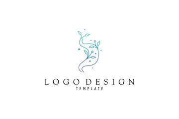 Wall Mural - healthy stomach logo with leaf plant in linear design style
