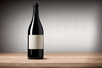 Black Glass wine bottle mockup, studio shoot, good lighting, white sticker label black seal cover, marketing and product presentation.