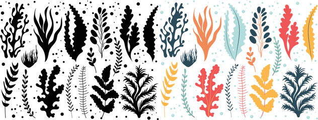 Wall Mural - seaweed silhouette set, isolated, vector