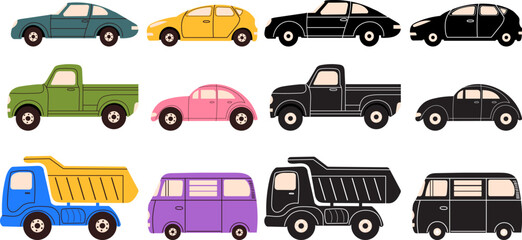 Sticker - set of cars in doodle style, vector