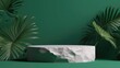 © RocknRoller Studios - Green Product background with stone plinth and Tropical Leaves. Generative AI.