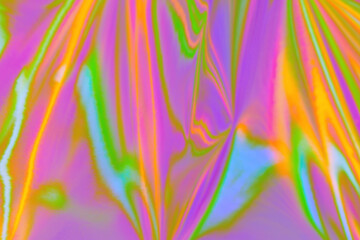 Aufkleber - Blurred ethereal pastel neon pink, purple, orange, green, mint holographic metallic foil background texture. Abstract futuristic disco, rave, festive dreamlike, Lo-fi multicolor vintage retro design