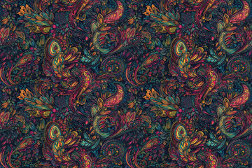Wall Mural - seamless traditional Indian paisley pattern. Oriental ornament. Generative AI illustration