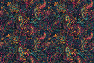 seamless traditional Indian paisley pattern. Oriental ornament. Generative AI illustration