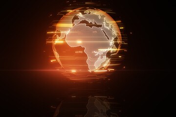 Poster - Abstract glowing index globe hologram on dark background. Digital world and matrix concept. 3D Rendering.