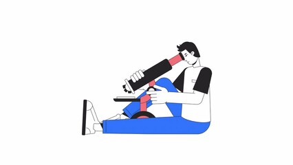 Poster - Man adjusting microscope animation. Lab worker analyzing sample isolated 2D cartoon flat colour line character 4K video footage on white background with alpha channel transparency for web design