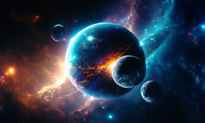 Leinwandbilder - Space planets background. Distant planetscape in cosmos with exoplanets. Concept art Generative ai