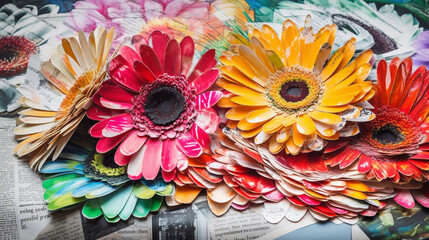 Wall Mural - collage made of magazines and colorful paper mood. gerbera flowers