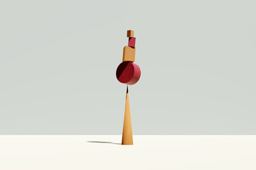 Aufkleber - Wooden building blocks balancing on a pike shaped cone. Concept of balance, harmony or stability.