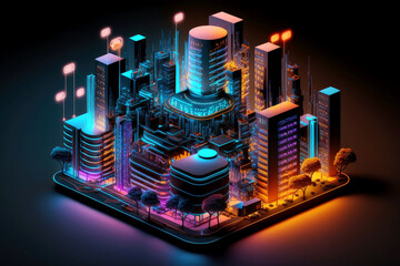 Poster - Smart city concept. Telecomunication, internet, mobile, cloud computing background - Generative AI