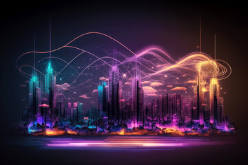 Smart city concept. Telecomunication, internet, mobile, cloud computing background - Generative AI