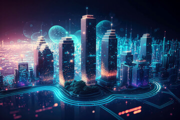 Smart city concept. Telecomunication, internet, mobile, cloud computing background - Generative AI